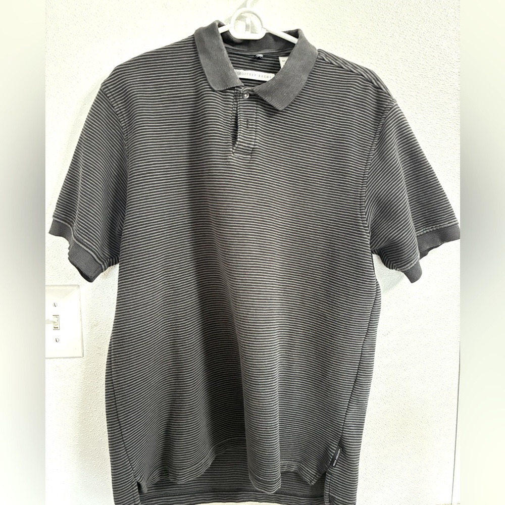 Geoffrey Beene grey striped polo shirt.M